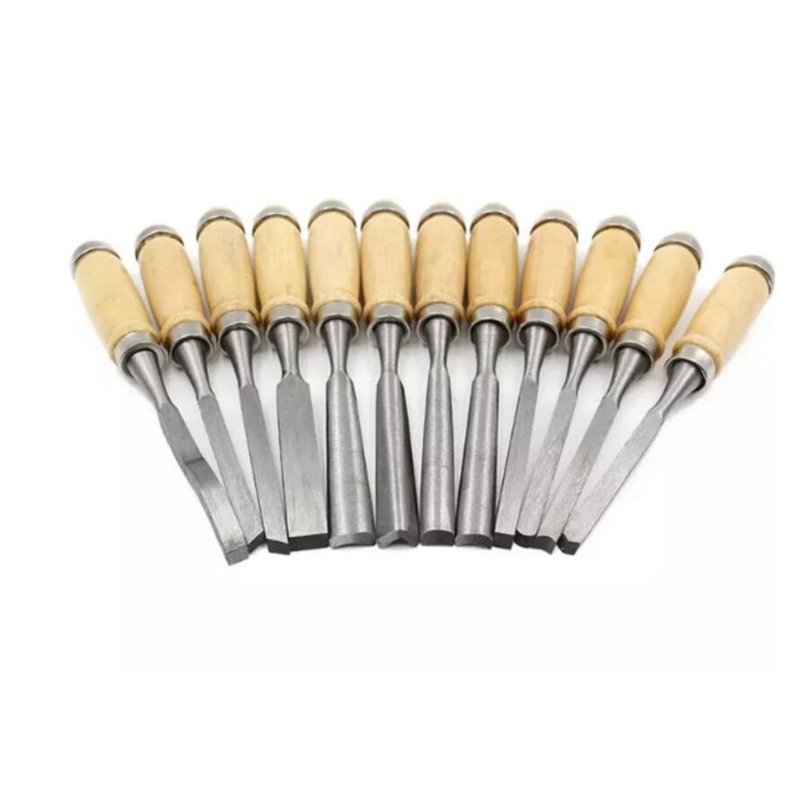 Manufacturer High Quality 12 pcs Wood Carving Chisel Set Hand Chisel Tool Set for Carpenters Woodworking Tool with Canvas Bag