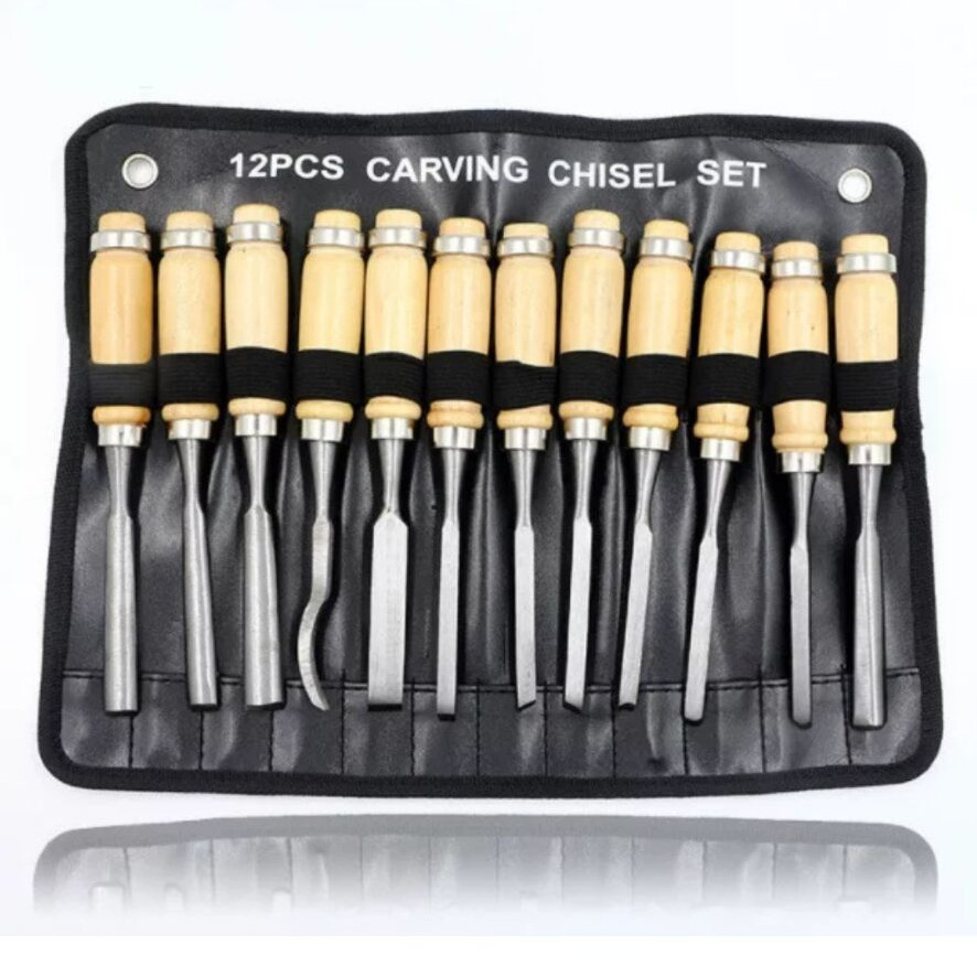 Manufacturer High Quality 12 pcs Wood Carving Chisel Set Hand Chisel Tool Set for Carpenters Woodworking Tool with Canvas Bag