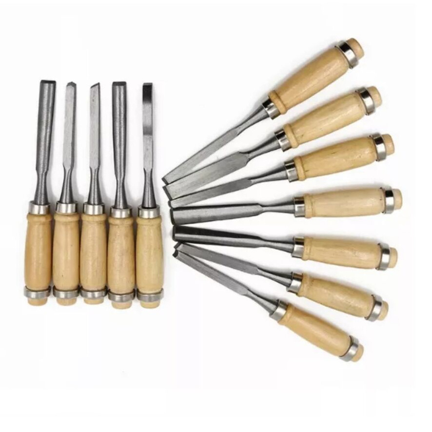 Manufacturer High Quality 12 pcs Wood Carving Chisel Set Hand Chisel Tool Set for Carpenters Woodworking Tool with Canvas Bag