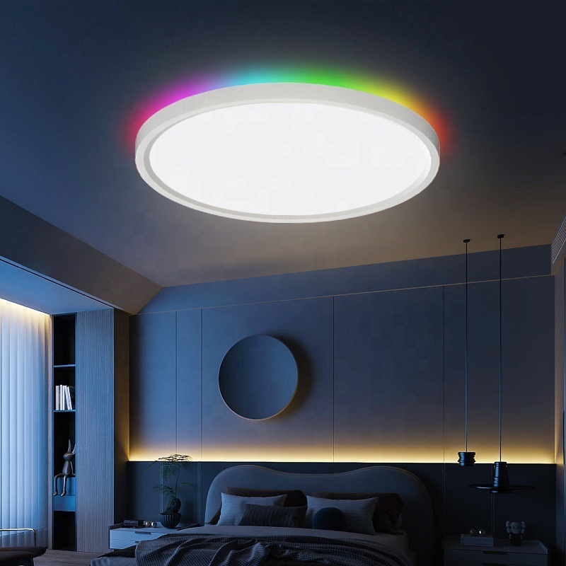 Home Bedroom Smart RGB Atmosphere Back Luminous Ceiling Lighting Ultra-thin LED Circular Ceiling Light