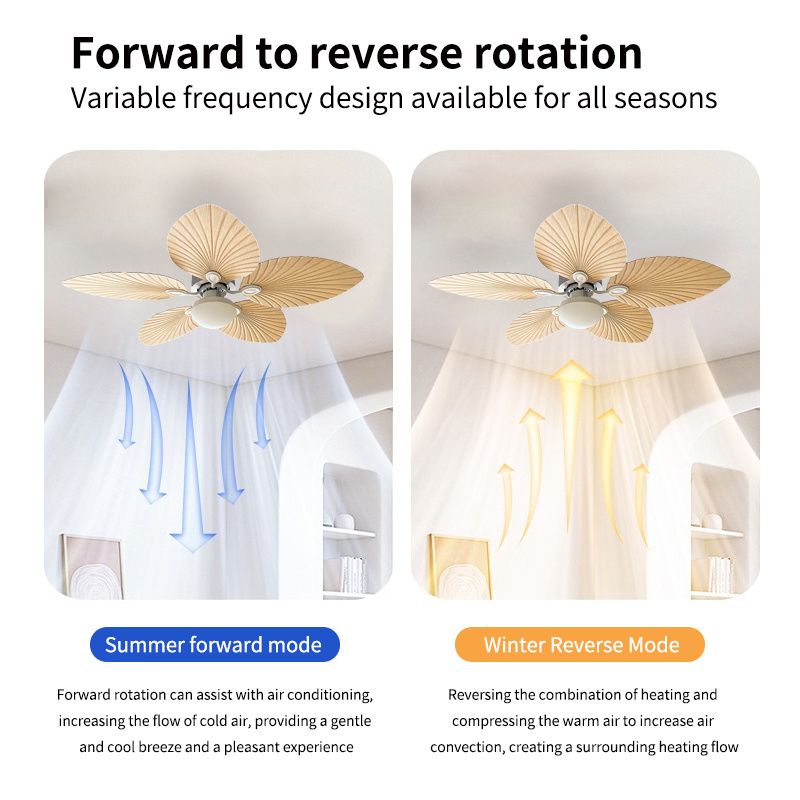 Tropical Retro Decorative Fancy Fan Ceilling 5 ABS Palm Leaf Blades DC Bldc Ceiling Fans Light With Remote Control