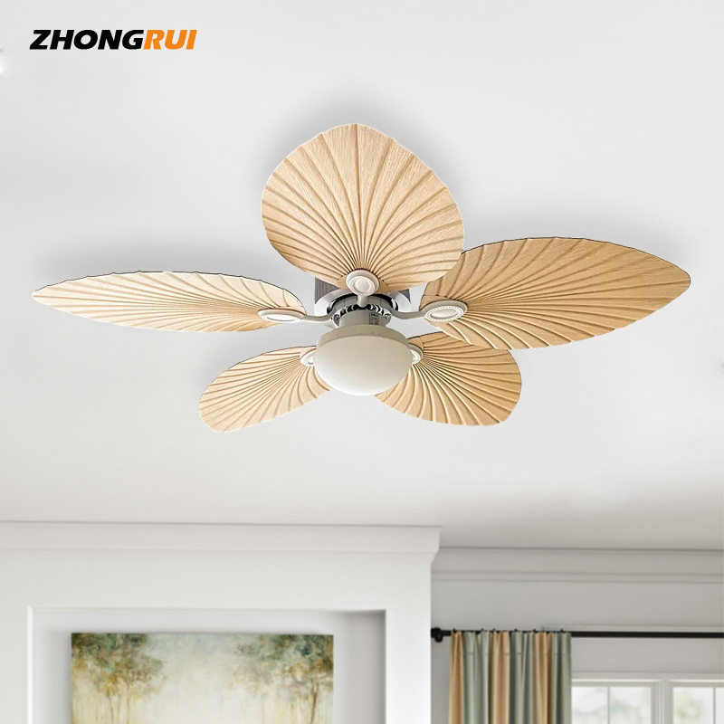 Tropical Retro Decorative Fancy Fan Ceilling 5 ABS Palm Leaf Blades DC Bldc Ceiling Fans Light With Remote Control