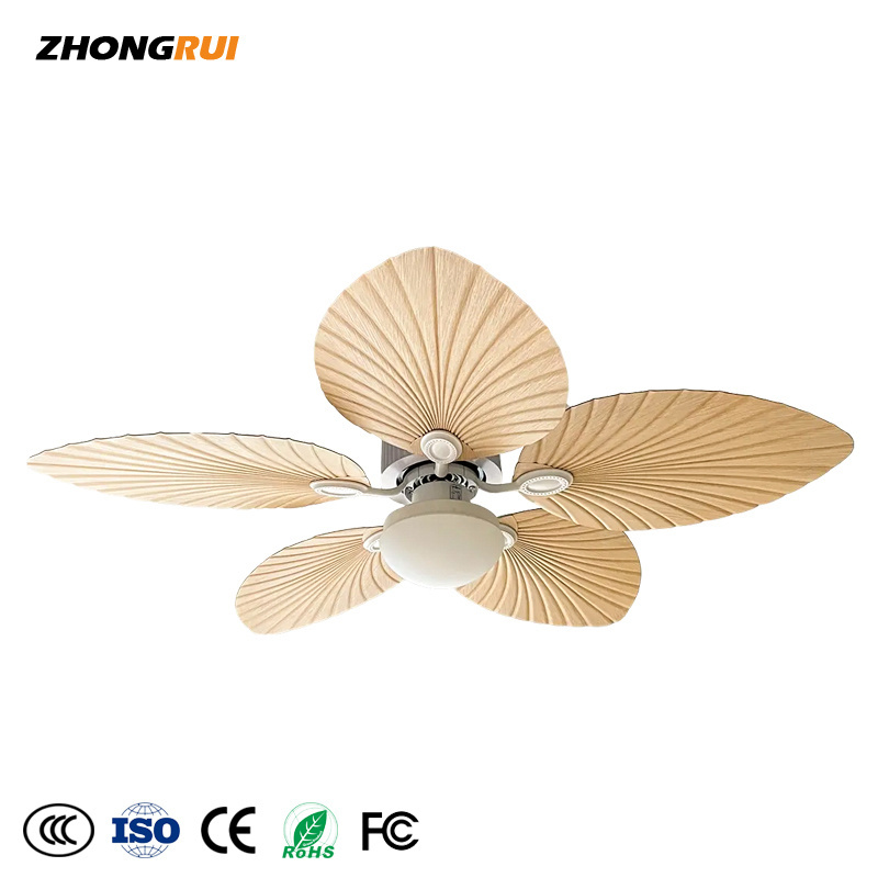 Tropical Retro Decorative Fancy Fan Ceilling 5 ABS Palm Leaf Blades DC Bldc Ceiling Fans Light With Remote Control