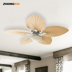 Tropical Retro Decorative Fancy Fan Ceilling 5 ABS Palm Leaf Blades DC Bldc Ceiling Fans Light With Remote Control