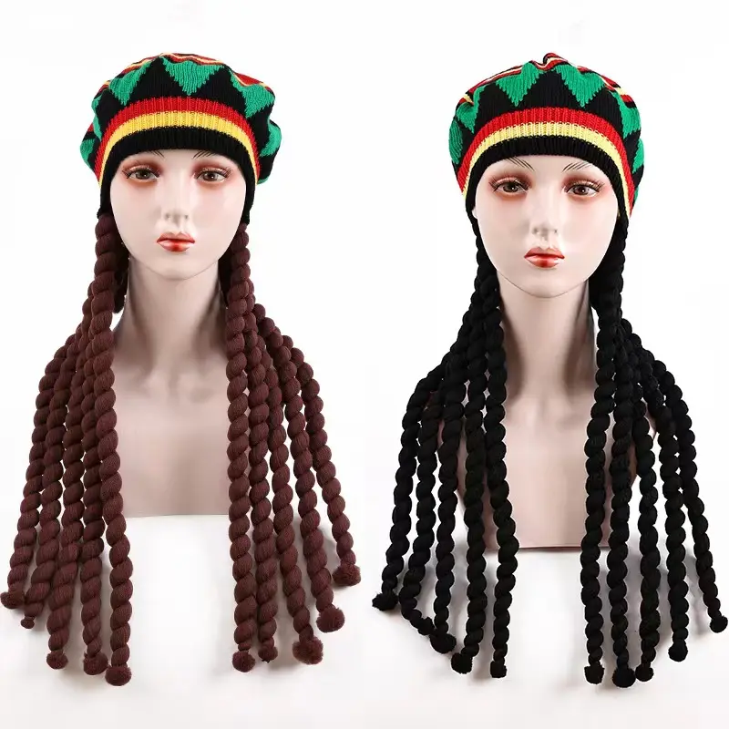 Wholesale Jamaican Style Rasta Hat With DreadLock Long Black Hair Rasta Wig With Cap Costume Accessory Rasta For Women