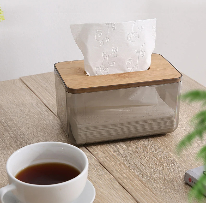 Creative Simple Transparent Tissue Box Car Living Room Table Napkin Paper Tissue Box With Bamboo Lid