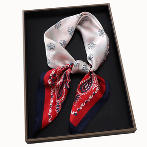 Popular Wholesale High Quality Custom logo  digital Print Satin Ladies  Square  hair Silk Scarf for women