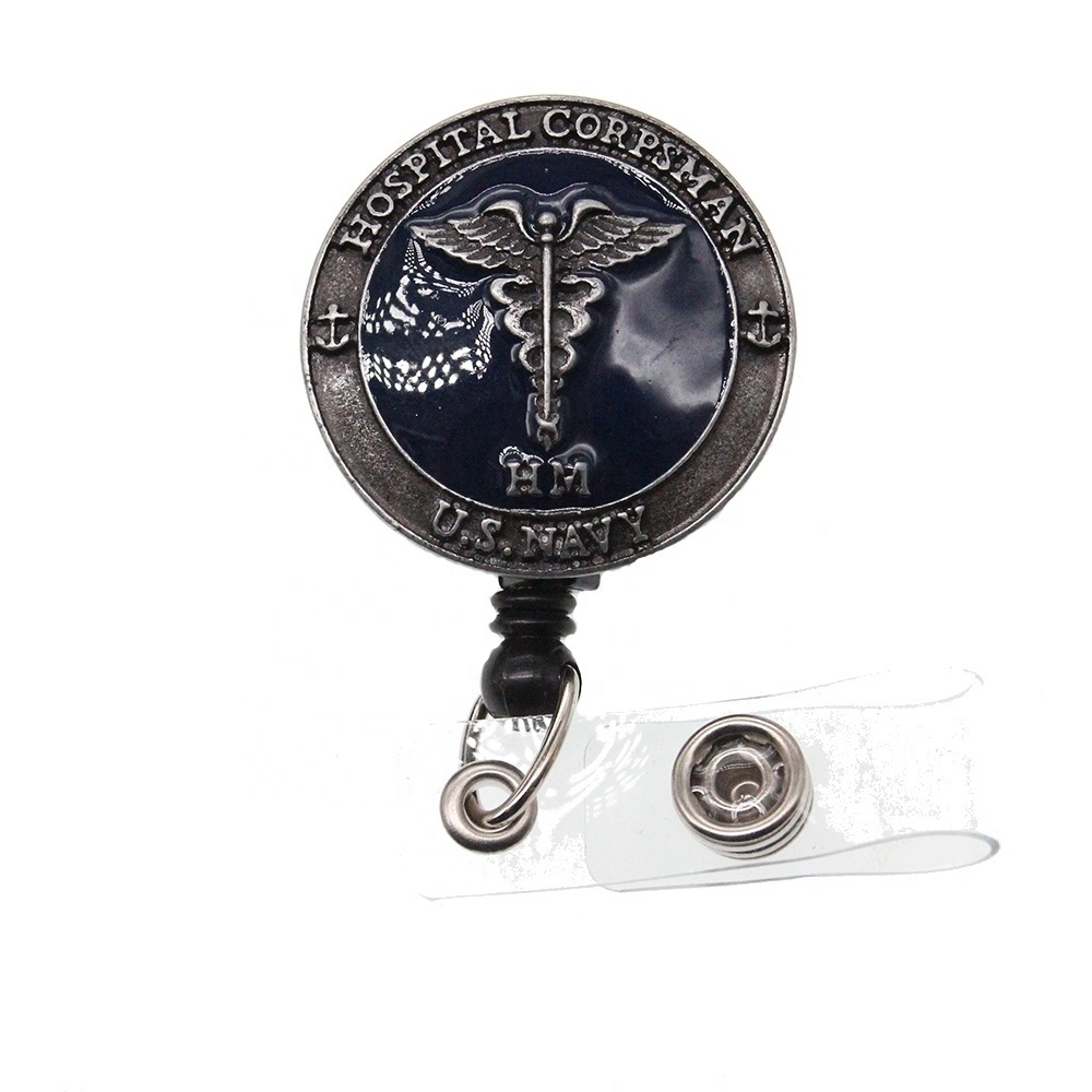 Cool Enamel Hospital Corpsman Medical Symbol Retractable ID Badge Holder Reel