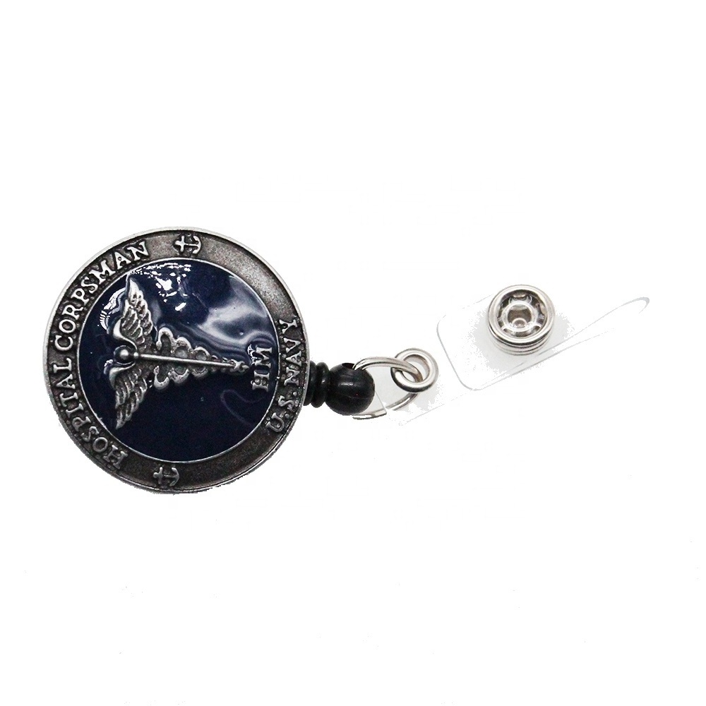 Cool Enamel Hospital Corpsman Medical Symbol Retractable ID Badge Holder Reel