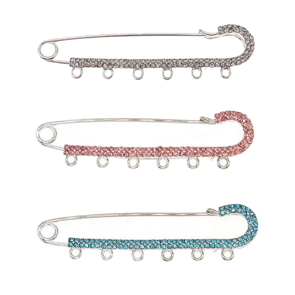 8CM 6 Loops DIY Gold Plated Rhinestone Baby Pins Crystal Islamic Baby Safety Pins Brooch Baby Stroller Pins for Kid Gift