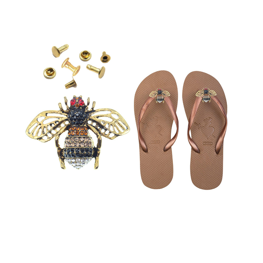 Rhinestone Insect Bee Shape Clog Hole Sandal Metal Accessories Rhinestone Shoe Charm brooch