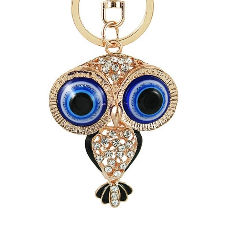 cartoon evil owl bird Keyring Cute Keychain Rhinestone opal Evil funny big Eye owl bird Pendant  Keychain