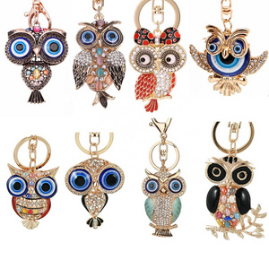 cartoon evil owl bird Keyring Cute Keychain Rhinestone opal Evil funny big Eye owl bird Pendant  Keychain