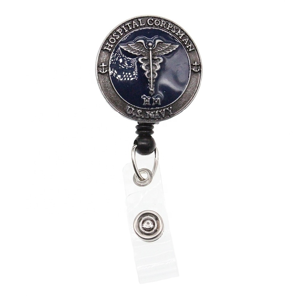 Cool Enamel Hospital Corpsman Medical Symbol Retractable ID Badge Holder Reel