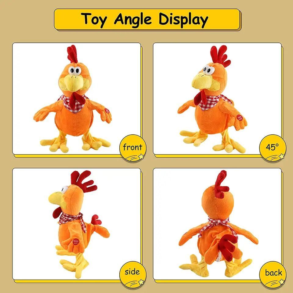 NEW Squawking Chicken Musical Stuffed Animal with a bib Walking Singing Waving Rooster Electronic Interactive Plush Toy Gift