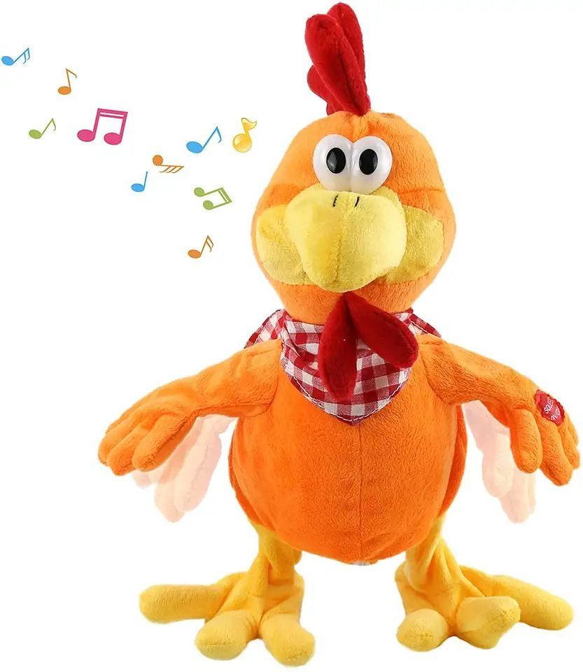 NEW Squawking Chicken Musical Stuffed Animal with a bib Walking Singing Waving Rooster Electronic Interactive Plush Toy Gift