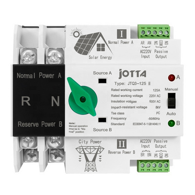 JOTTA ATS Single Phase Din Rail 2P 125A Dual Power Automatic Transfer Electrical Selector Switches For PV Solar Inverter