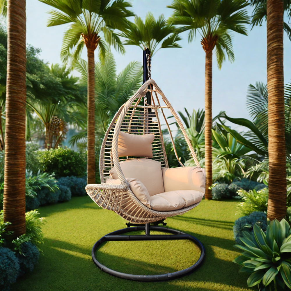 Hot Selling Indoor Outdoor Nordic Rattan Egg Chair Modern Design Metal Swing Chair Balcony Hotel Nordic Hanging Basket Chair