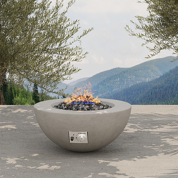 Patio outdoor garden furniture set gas propane firepit tables round fire pit table with concrete