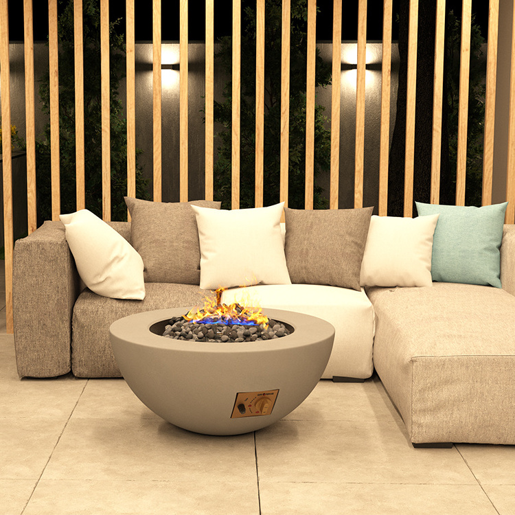 Patio outdoor garden furniture set gas propane firepit tables round fire pit table with concrete