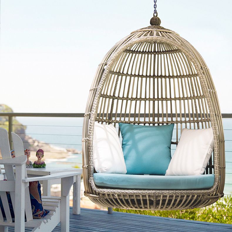 Egg Rattan Swing Chair Hanging Chair with Metal Stand Patio Swings