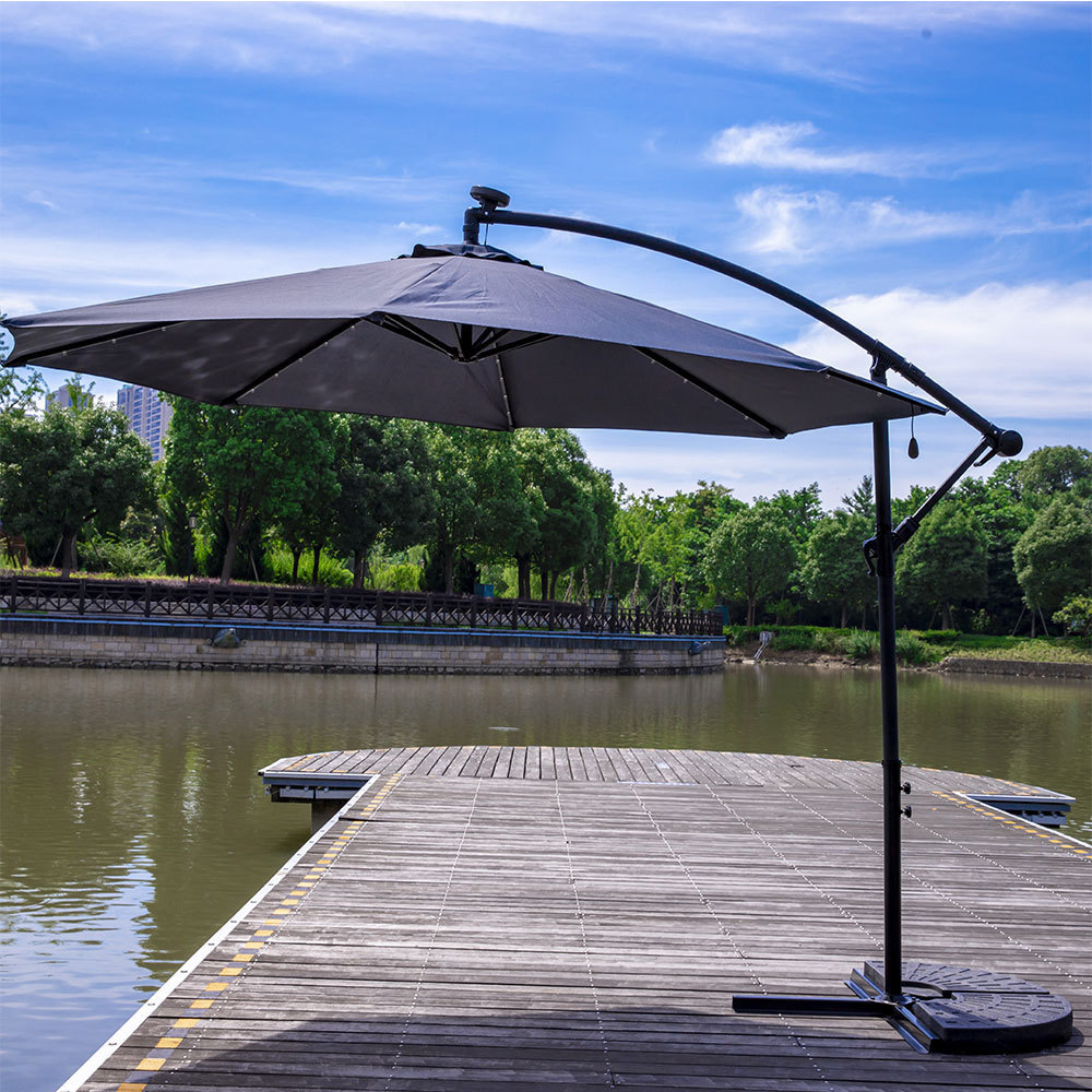 Aluminum Patio Cantilever Umbrella Led Parasol Garden solar panel