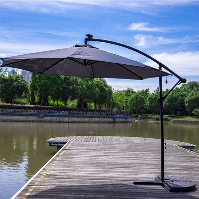 Aluminum Patio Cantilever Umbrella Led Parasol Garden solar panel