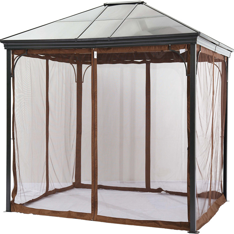 High quality Luxury patio backyard garden steel Metal Mosquito netting Hardtop Gazebo