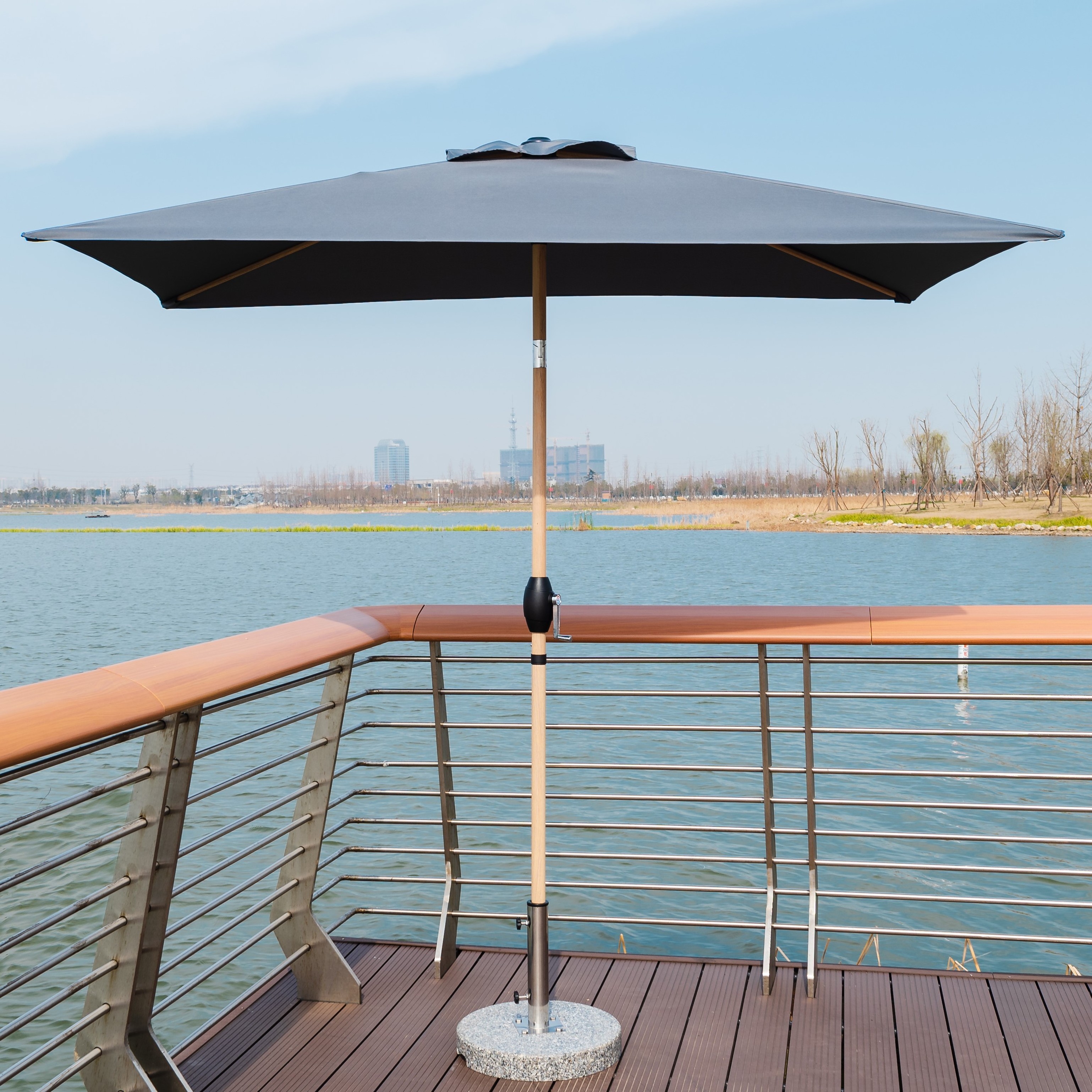 Outdoor Umbrella Promotional Market Umbrella Wood print  Patio Parasol Square Umbrella 2x2m With Crank Center Pole Sunshade