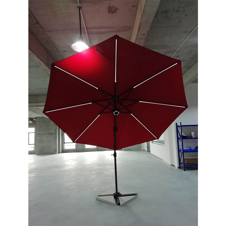 Led light solar panel aluminium outdoor patio cantilever umbrella garden hanging umbrella