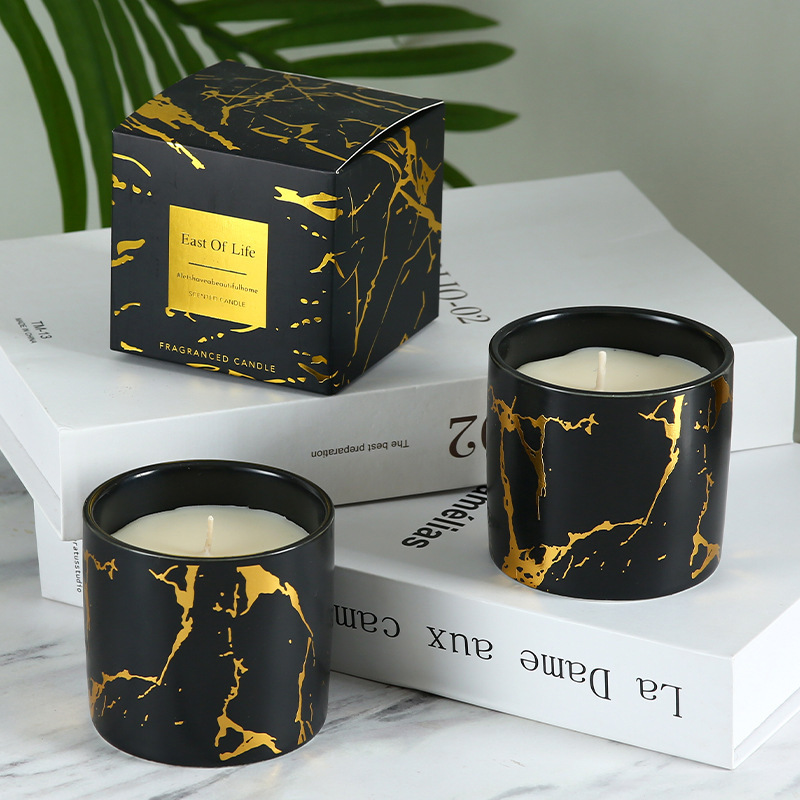 Newest Handmade Soy Wax Bamboo Green Tea Creative Marble Ceramic Cup Fragrance Scented Candles