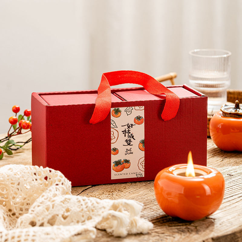 New Arrival Shaped Persimmon Craft Handmade Aromatherapy Fruit Shape Candle Gift Box Set For Birthday Gift Sets