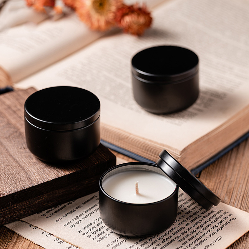 Promotional products 68g Travel Soy Wax Scented Candle Black iron Tin Mini Essential Oil Candle