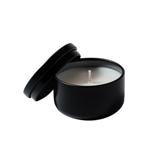 Promotional products 68g Travel Soy Wax Scented Candle Black iron Tin Mini Essential Oil Candle