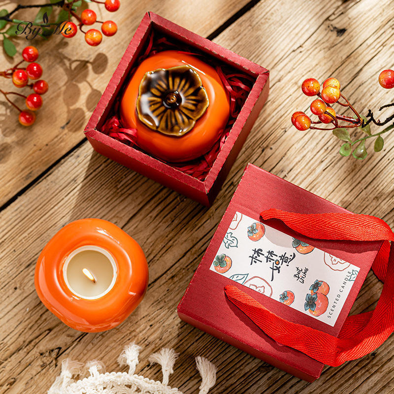 New Arrival Shaped Persimmon Craft Handmade Aromatherapy Fruit Shape Candle Gift Box Set For Birthday Gift Sets