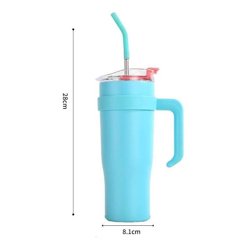 Stainless Steel 1200ml Large Capacity Vacuum Thermos Cup With Straw 40oz Handle Car Cup Thermal Insulation And Cold Insulation