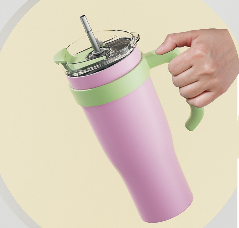 Stainless Steel 1200ml Large Capacity Vacuum Thermos Cup With Straw 40oz Handle Car Cup Thermal Insulation And Cold Insulation