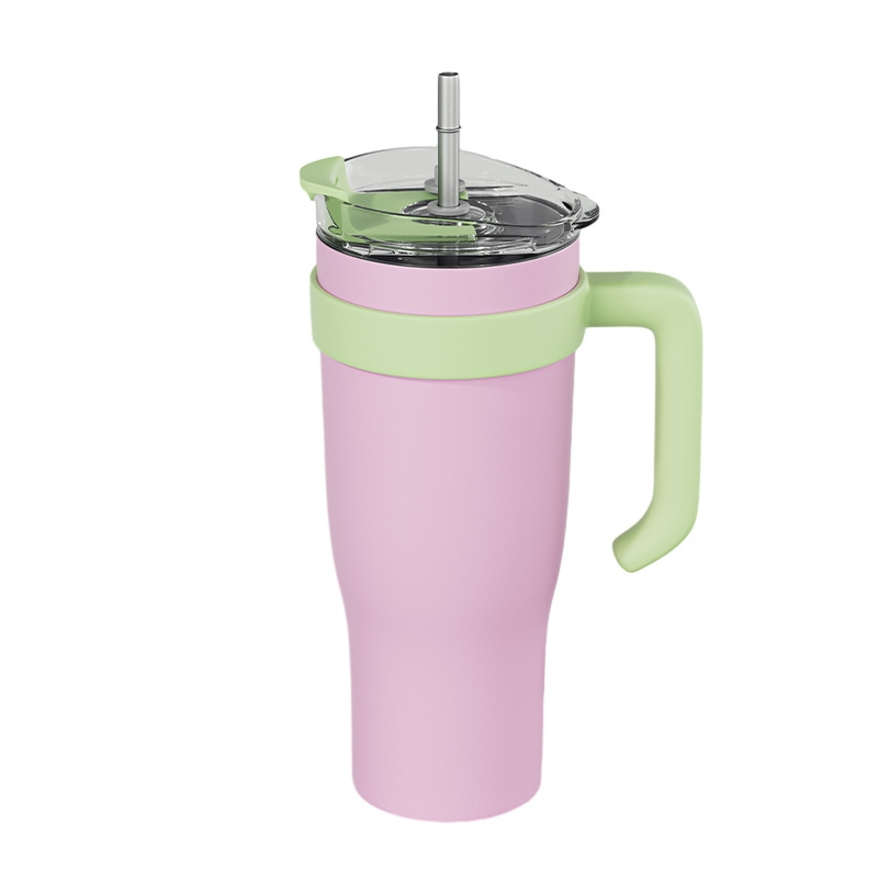 Stainless Steel 1200ml Large Capacity Vacuum Thermos Cup With Straw 40oz Handle Car Cup Thermal Insulation And Cold Insulation