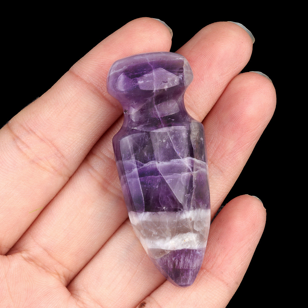 Natural  Amethyst Stone Handcarved 20*50MM Dagger Shaped Healing Crystal Stone Crafts for Collection