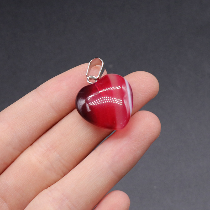 White Agate Pendants for Women Men  Natural Agate Stone Heart Stainless Steel Pendant for DIY Gemstone Charms for Jewelry