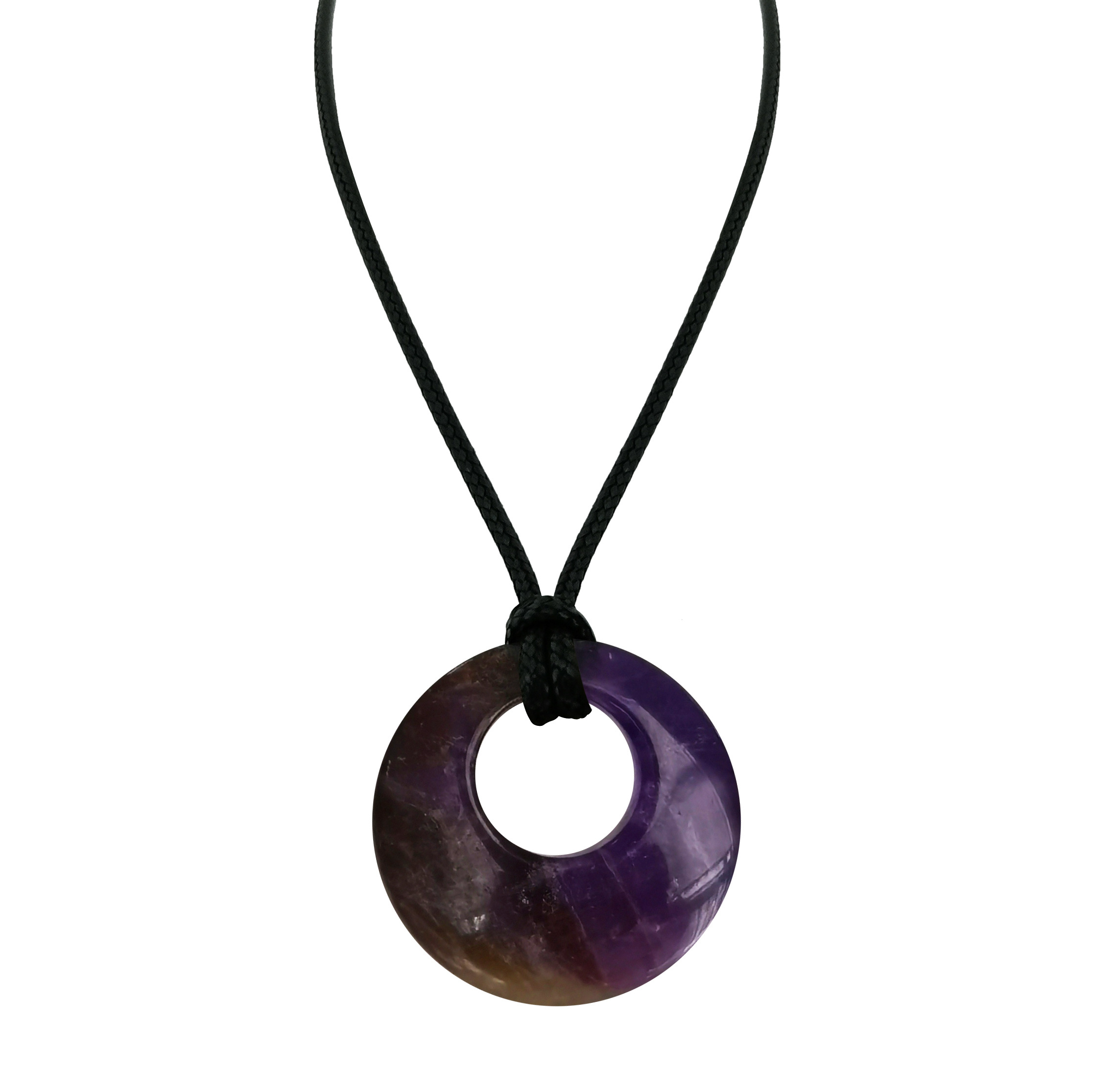 28mm Circle Donut Healing Crystals Necklace Natural Chakra Gemstone Stone Donuts Charm Quartz Pendant Necklace