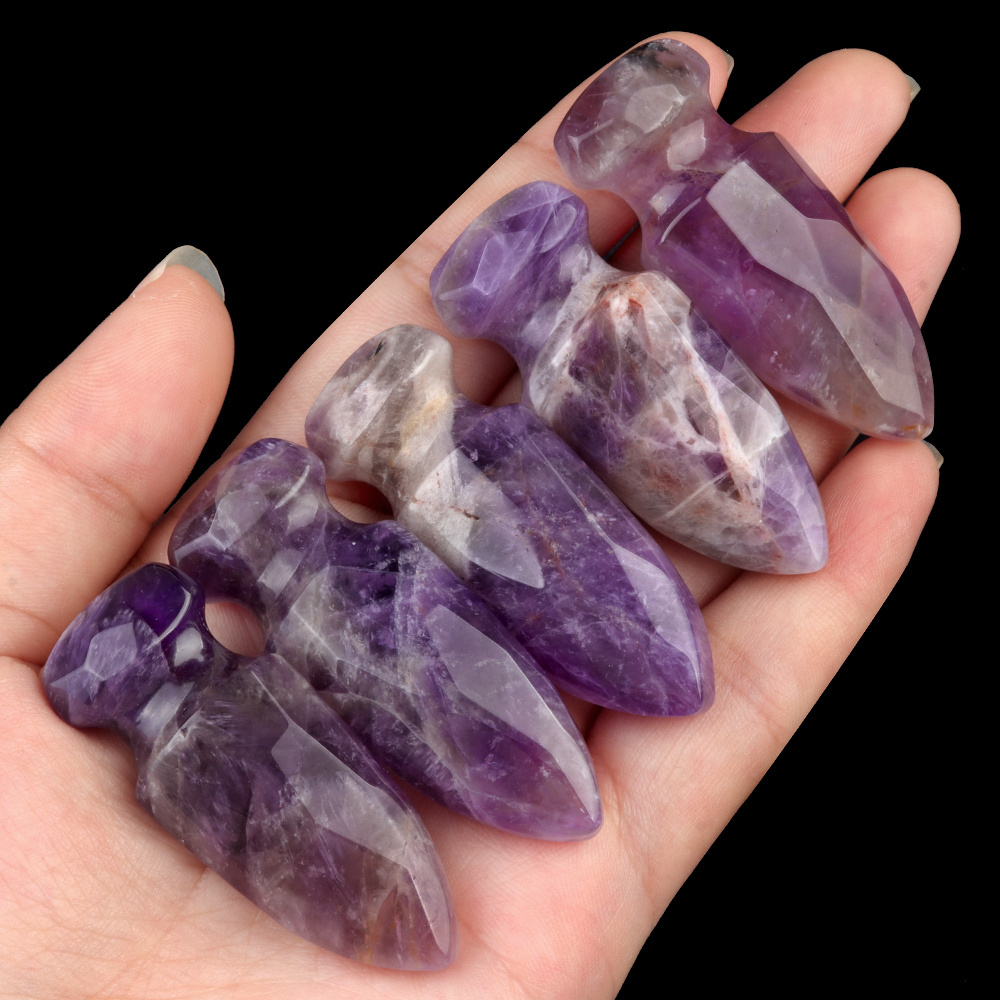 Natural  Amethyst Stone Handcarved 20*50MM Dagger Shaped Healing Crystal Stone Crafts for Collection