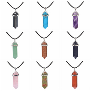 Hexagonal Chakra Crystal Bullet Shape Gemstone Pendant Necklaces Pointed Quartz Stone Chain Necklaces