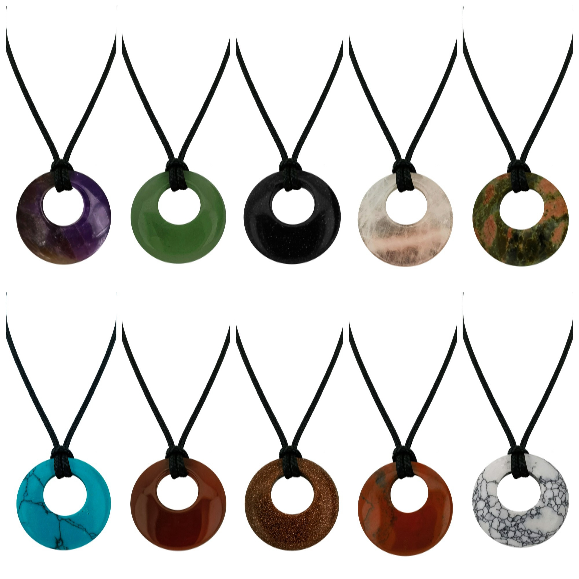 28mm Circle Donut Healing Crystals Necklace Natural Chakra Gemstone Stone Donuts Charm Quartz Pendant Necklace