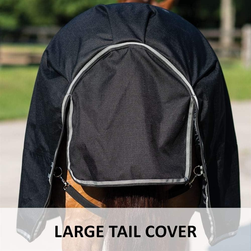 Horse Turnout Sheet - Light Play | Attached Neck Cover | Size 76 - Black | 1200 Denier | Criss-Cross Surcingle | Waterproof