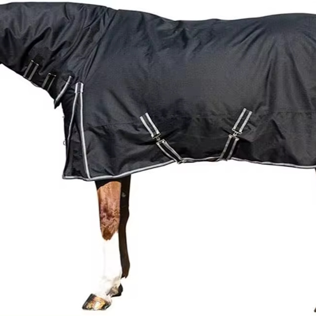 Horse Turnout Sheet - Light Play | Attached Neck Cover | Size 76 - Black | 1200 Denier | Criss-Cross Surcingle | Waterproof