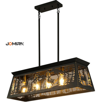 Modern Industrial 5-Lamp Black Linear Rectangular Farmhouse Deer Ceiling Pendant Light for Kitchen Island Dining Table Lamp