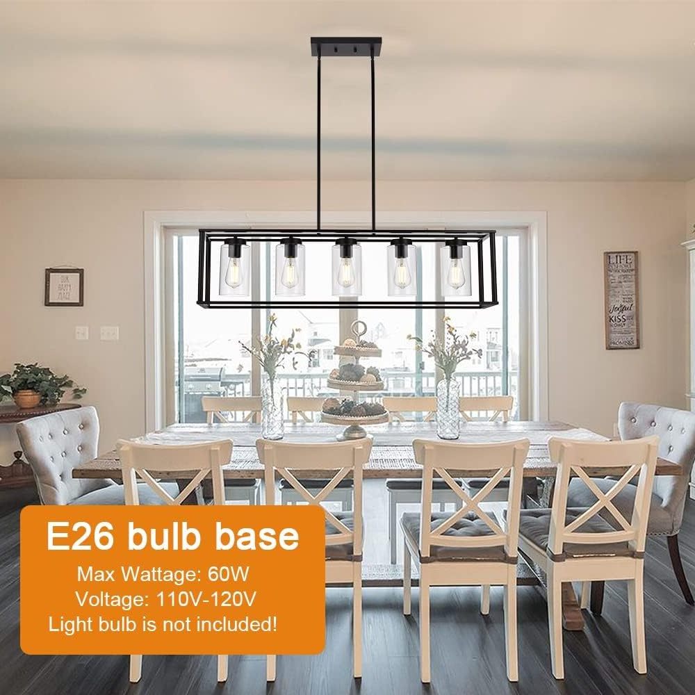 Farmhouse restaurant glass linear pendant light matte finish black surface suitable for kitchen island pendant light