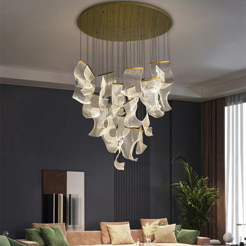 Duplex building chandelier post-modern simple light luxury living room lamp Nordic stairs dining hall pendant light