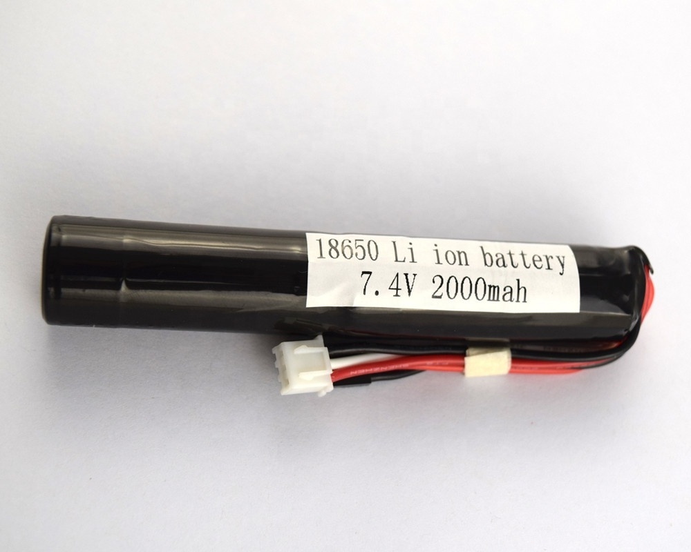 High quality 18650 2S1P 7.4V 2000mAh Long pencil rechargeable li-ion battery pack with pcb and JST connector